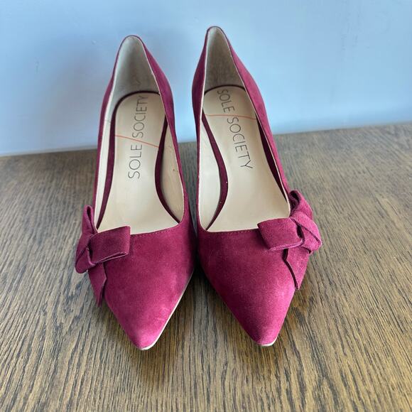 SOLE SOCIETY Red Burgundy‎ Suede Bow Pumps Woman’s 9 B - Picture 7 of 12